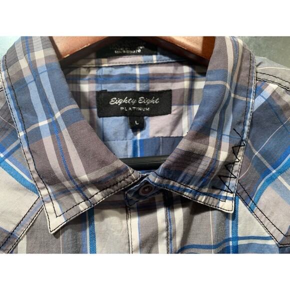 Eighty Eight Platinum Plaid Button Up Sleeveless Multicolor Shirt Bikers Size L - Picture 15 of 16